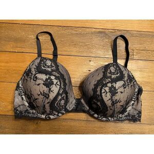 Victorias Secret 34D dream angels push-up bra black nude lace sexy